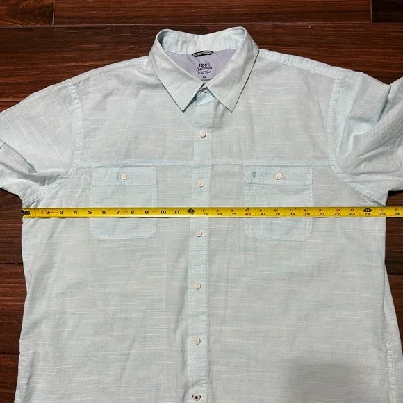 Izod Saltwater XXL Men’s Button Down Shirt Short Sleeve Teal White Relaxed - Picture 3 of 8